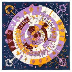Luxury Brand Scarf Women Foulard Bandana 90cm key Twill Silk Square Scarf New Design Handmade Curled Head Hijab Scarves For Lady