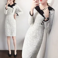 Французское женское платье, осеннее и зимнее, стиль, элегантное, французское, ретро, приталенное, для похудения, шерстяное, популярное