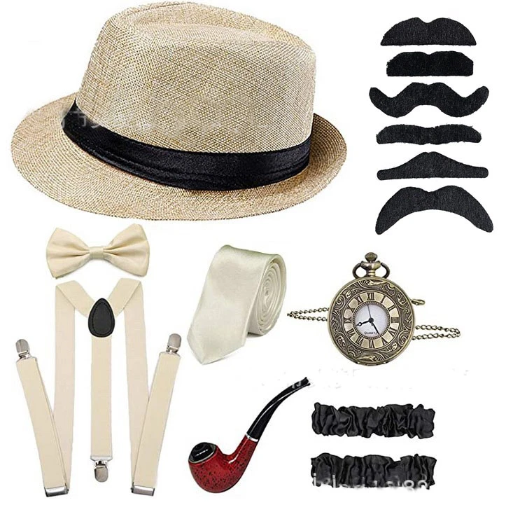 anime cosplay female The Great Gatsby Cosplay Costume 1920s Mens Gangster Accessories Set - Fedora Newsboy Hat Suspenders Armbands Tied Bowtie holidays costumes