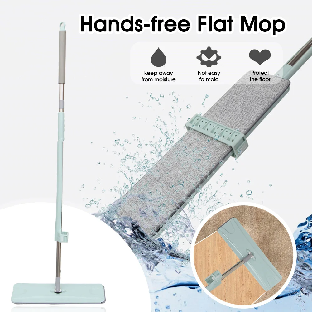 

Microfiber Flat Floor Mop Hands-Free Self Wringing Easy Washing Dry Wet Cleaning Telescopic Stainless Stee 180 Degrees Cleaner