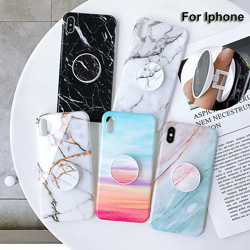 Модный силиконовый глянцевый мраморный чехол из ТПУ для Iphone XS Max X XR 7 8 Plus 6 6S Plus, складной держатель, чехол-подставка