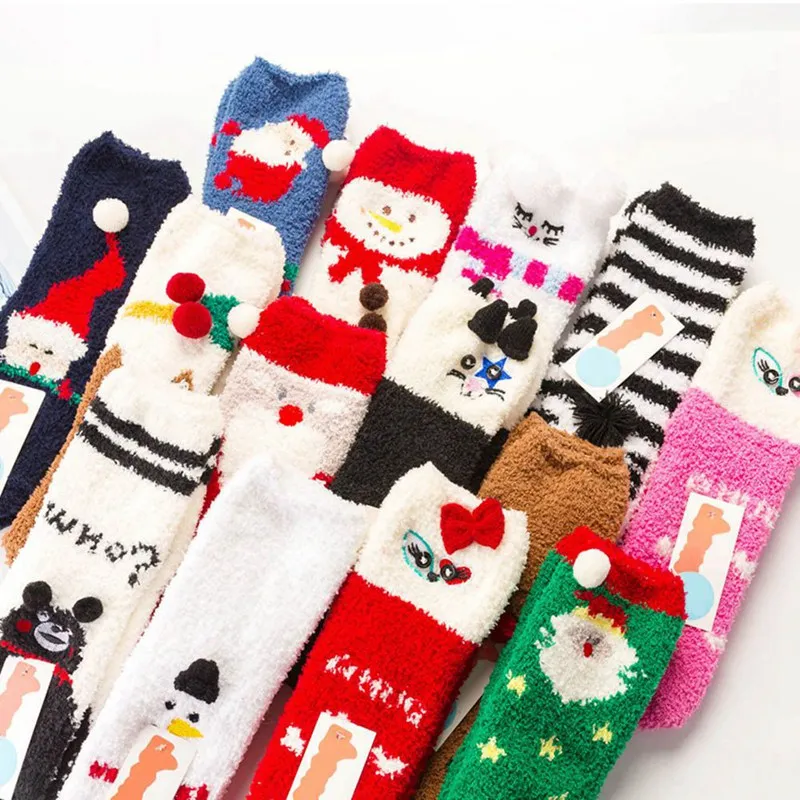 1 пара носков теплые носки повседневные рождественские носки с вышитыми героями мультфильмов махровые носки милые носки для сна забавные Женские носочки Kawaii, Лидер продаж