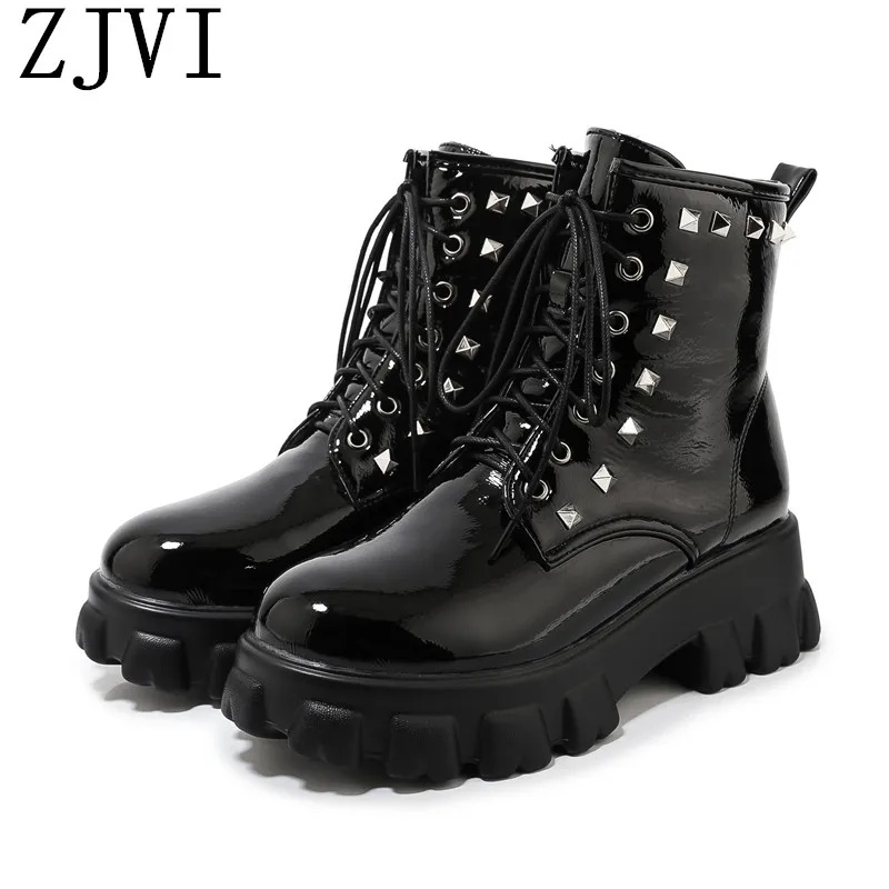 ZJVI Winter Woman Snow Boots Women Suqare Heels Platform Ankle For Gils 2021 Ladies Shoes Black White Fur Rivets | Обувь