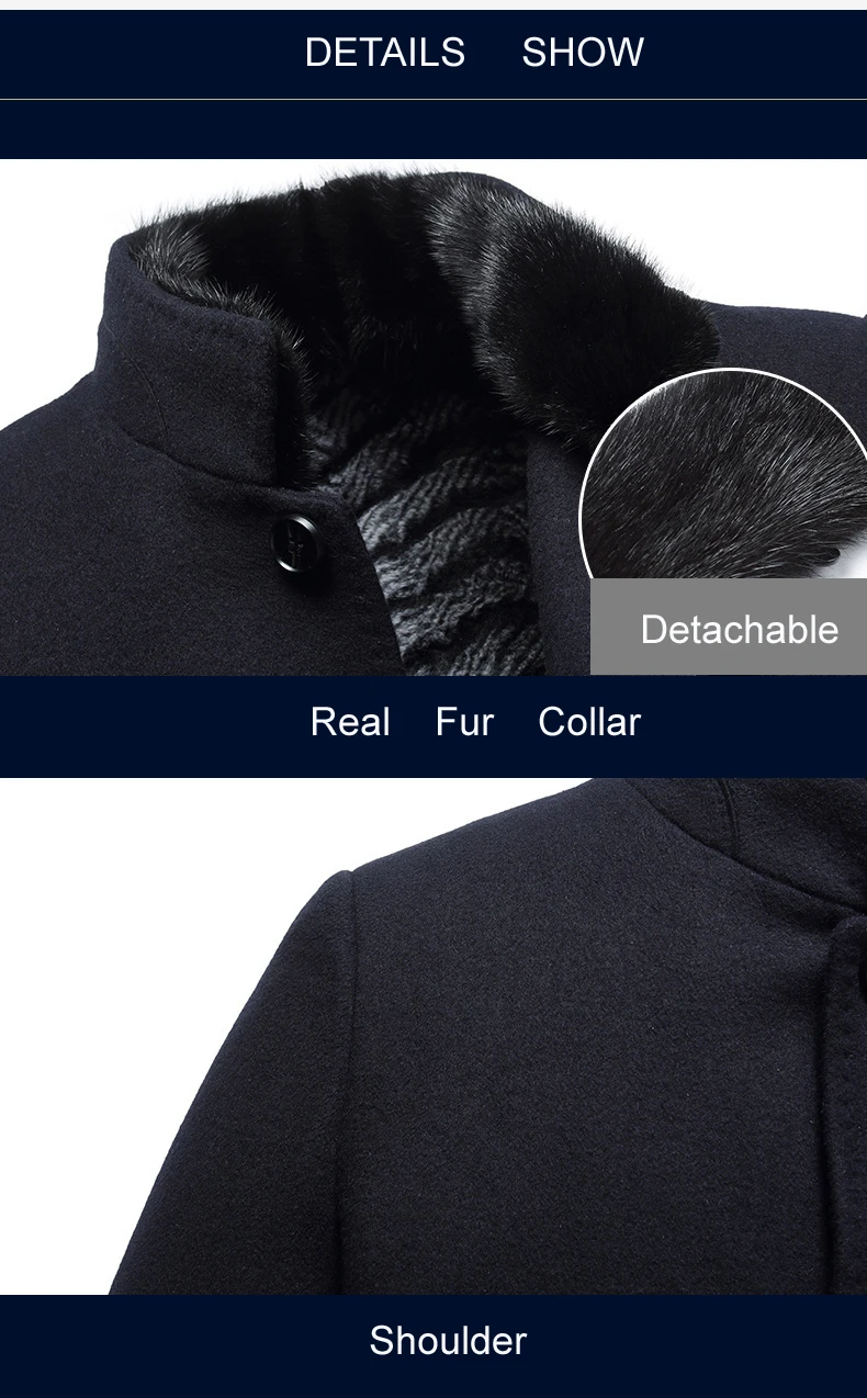 Winter New Wool Lining Menteau Hiver Homme High Quality Natural Fur Collar Winter Coat For Men