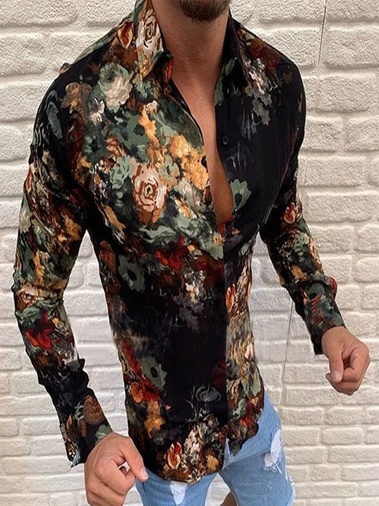 short sleeve dress shirts Luxury Royal Shirt Men Casual Slim Fit Long Sleeve  Print Shirt Camisa Social Masculina Manga Longa Prom Party Shirt mens black short sleeve shirt