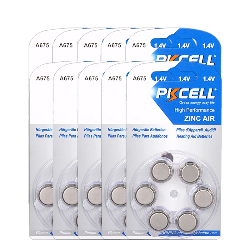 PKCELL 10 штук в упаковке 60x слуховой аппарат A675 675A ZA675 675 PR44 батарея|batteries batteries|battery
