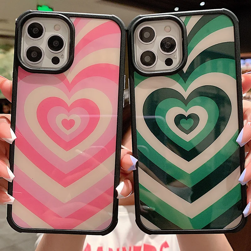 INS Retro Love Heart Anti-fall Bumper Case For iPhone 12 Pro Max 11 XR X XS  7 8 Plus Protection Hard Cover
