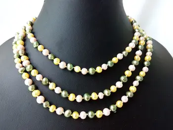 

green pink gold genuine natural freshwater pearl necklace 5-6mm