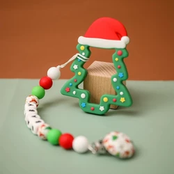 Chupete personalizado con Clip para árbol de Navidad, cadena de Papá Noel para chupete, mordedores de silicona para bebé sin Bpa, regalo de Navidad para bebé