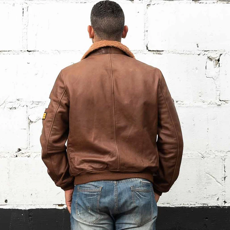 Promo A-1736 Read Description! Asian size Wool collar genuine cow leather coat mans cowhide air force leather biker jacket