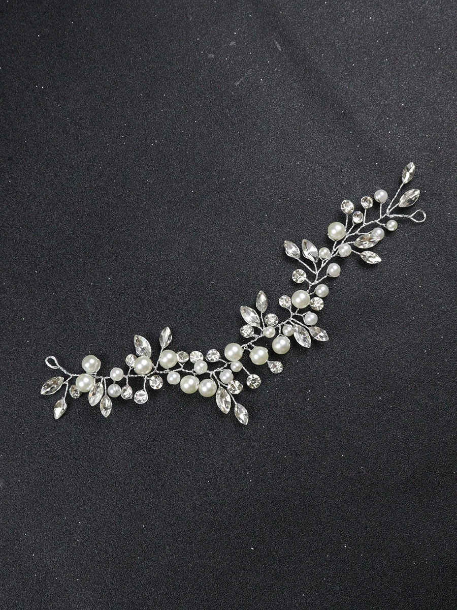 Shiny Silver Pearls Bridal Hair Accessories Rhinestones Women Headpieces Handmade Bride Headdress Weddings Headbands Hair Vine