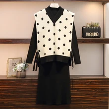 women outfits 2019 New black top and dress two piece set plus size sweater set lounge wear winter outfits