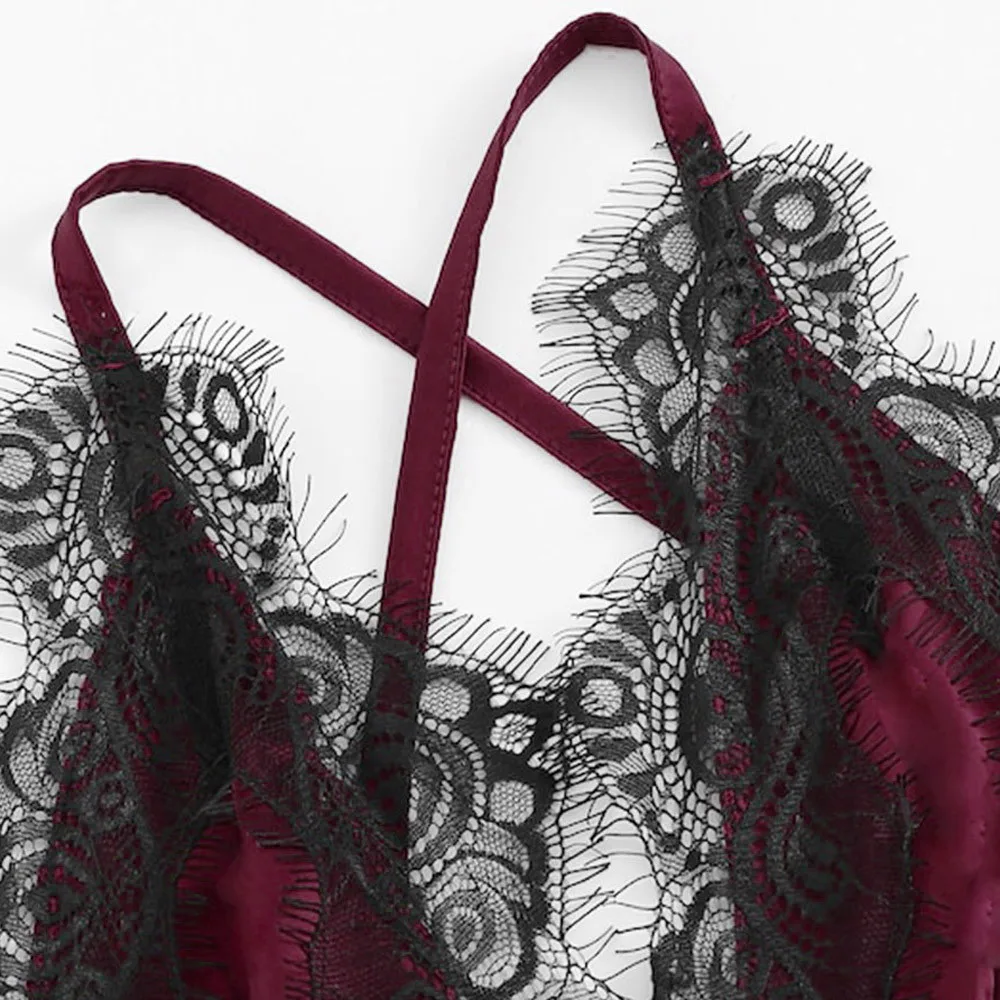 Новые модные женские боди сексуальное шелковое кимоно сиамское кружевное белье Ночное белье боди сплошной цвет плюс размер XXXL Teddies латекс
