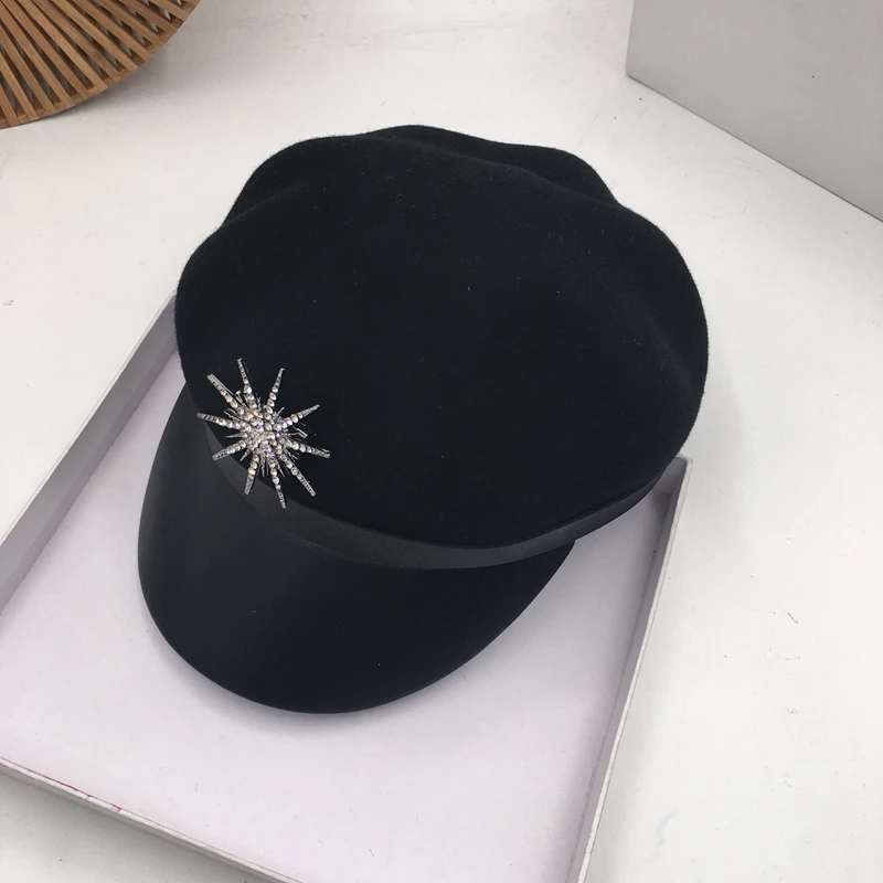 British retro octagonal cap female drill sun black cap wool beret caption ladies wild navy cap ins tide