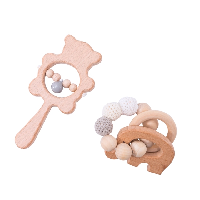 Set Baby Toys Wooden Rattle Infant Baby Teether Musical Baby Rattles Personalized Pacifier Chain Rattles For 0-12 Months Kids