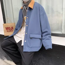 

Winter Thick Lamb Fur Jacket Men Warm Fashion Retro Short Coat Men Streetwear Loose Cotton Lapel Jacket Mens Outwear Jackets