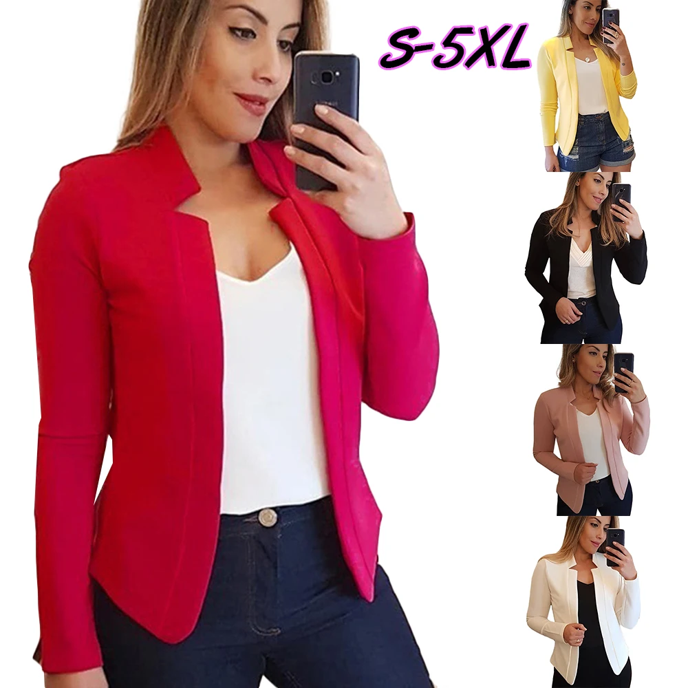 Goedkoop Wipalo Herfst Winter Plus Size Vrouwen Blazers Lange Mouwen Onregelmatige Kraag Effen Blazer Open Voorzijde Slanke Korte Werk Office Blazers