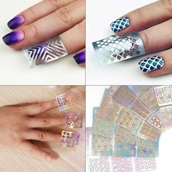 

24 Sheets DIY Nails Stamping Template Nail Stickers Irregular Grid Stencil Reusable Nail Art Vinyls Hollow Stickers NailStickers