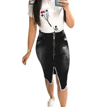 Женская джинсовая юбка, женская сексуальная тонкая юбка на молнии с кисточками, Новая модная женская одежда с бахромой по бокам, Прямая поставка