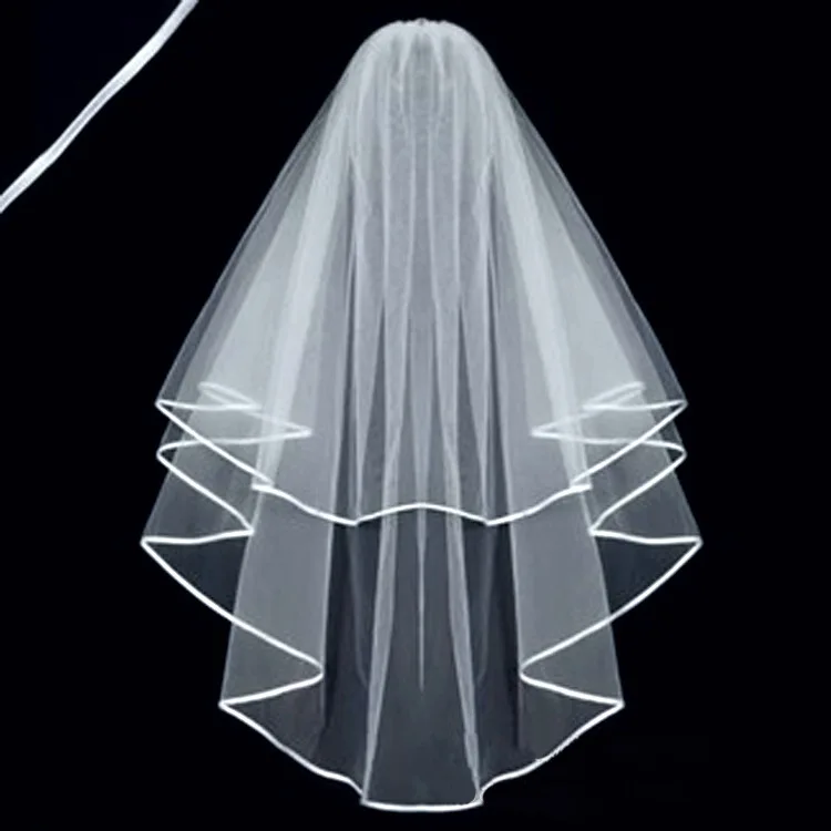 

1pcs/lot Elegent Wedding Veil Bridal Tulle Veils with Comb and Lace Ribbon frame White