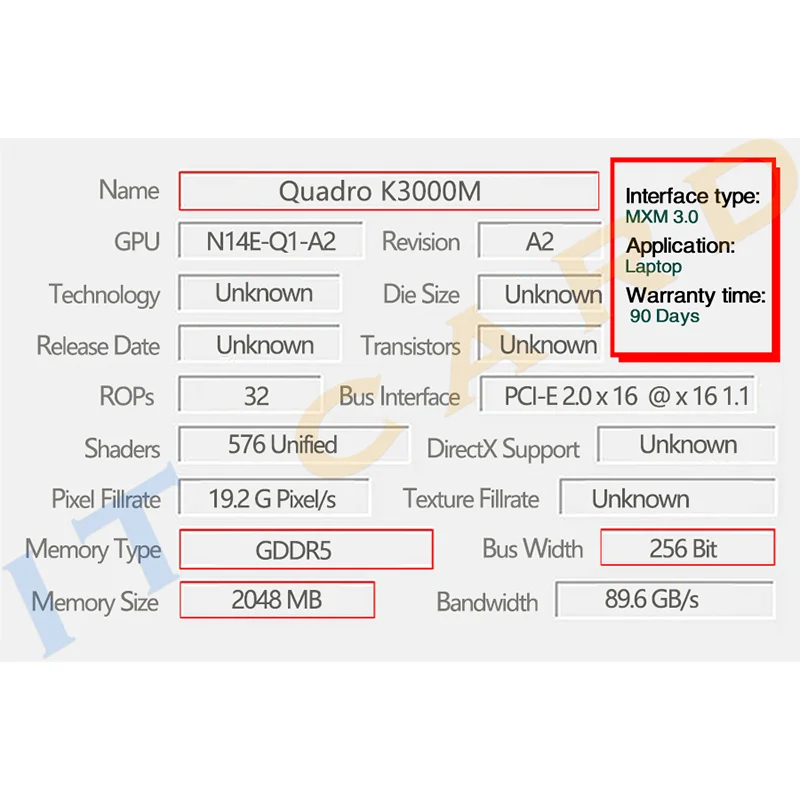 Quadro K3000M K3000 GDDR5 2GB Video Graphics Card