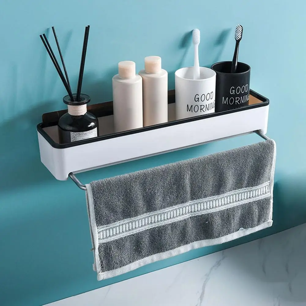 

Wall-mounted Free Punch Hanging Drain Basket Kitchen Holder Double Towel Shelf With Hooks Bathroom Storage Accessories