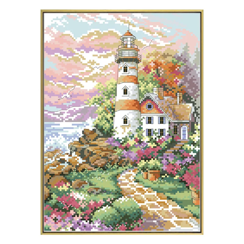 

The Seaside Lighthouse(2) Cross Stitch Kits Pattern Printed Fabric Embroidery Needlework Sets 11CT 14CT Handmade Home Decoration