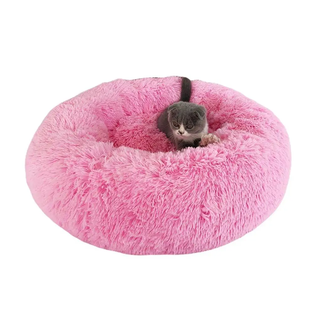 Bright pink Зимний теплый домик для домашних животных, Круглый длинный домик для кошачьего потомства, мягкий и удобный теплый подстилка для домашнего питомца - Цвет: Bright pink