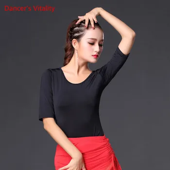 

Latin Dance Clothes Female Adult Temperament Top Round Neck New Ballroom Dancing Profession Performance Clothing