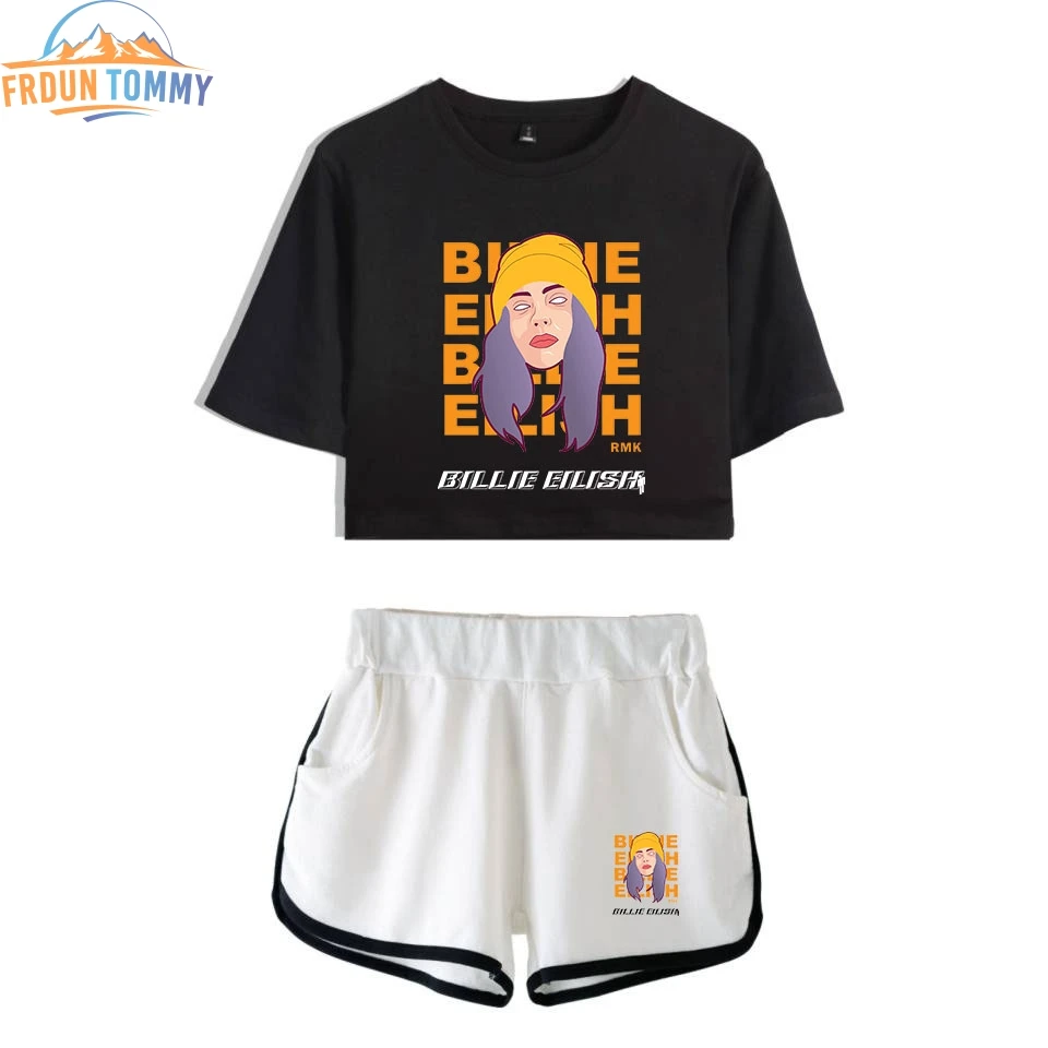 

2019 New style Billie Eilish printing Summer Kpops casual Women Two Piece Set Shorts and T-shirts Clothes 2019 Hot Sale sets