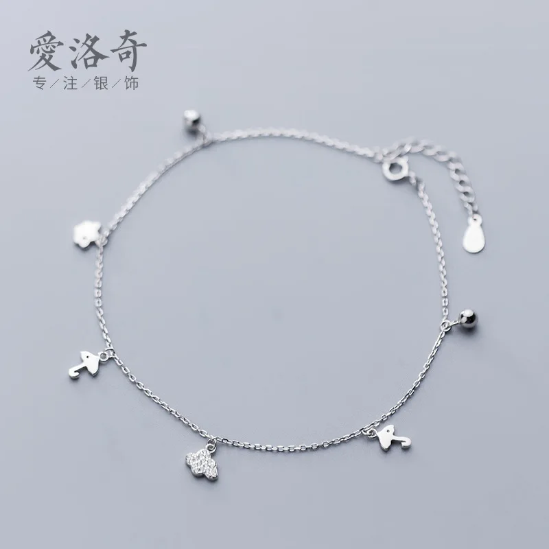 

S925 Silver Anklet Women's Korean-style MORI Series Light Bead Cloud Umbrella Anklet Sweet Elegant Small jiao shi pin S2911