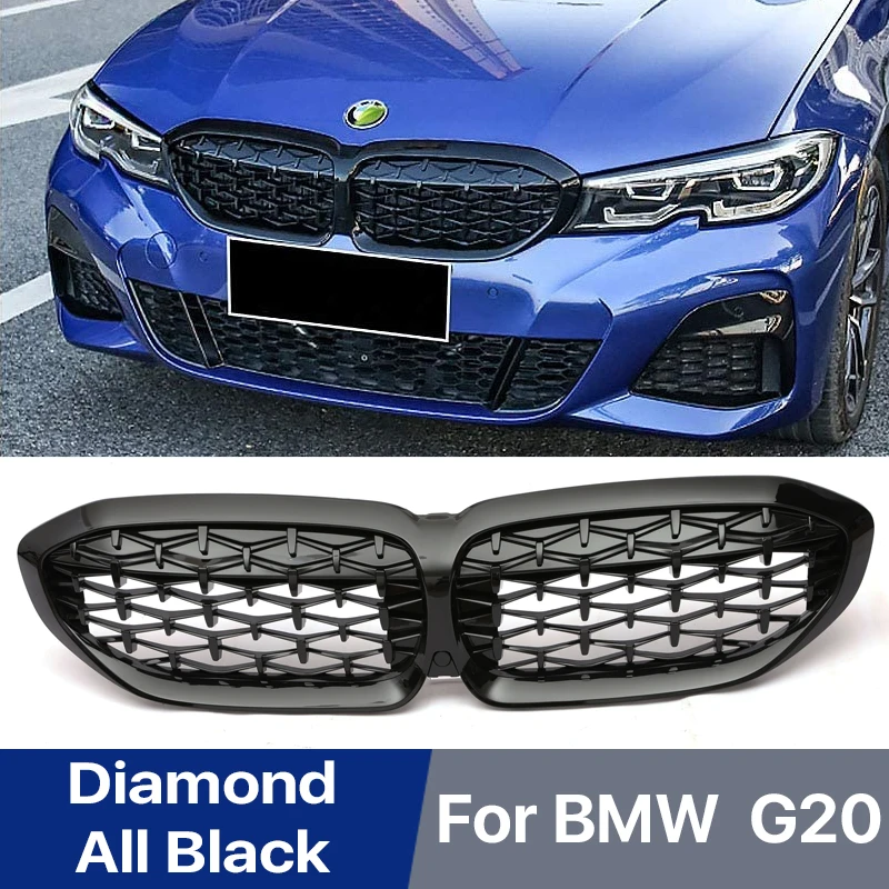 Front Bumper Kidney Grill Diamond All Black Style Racing Grille For Bmw G20 3 Series M3 330i