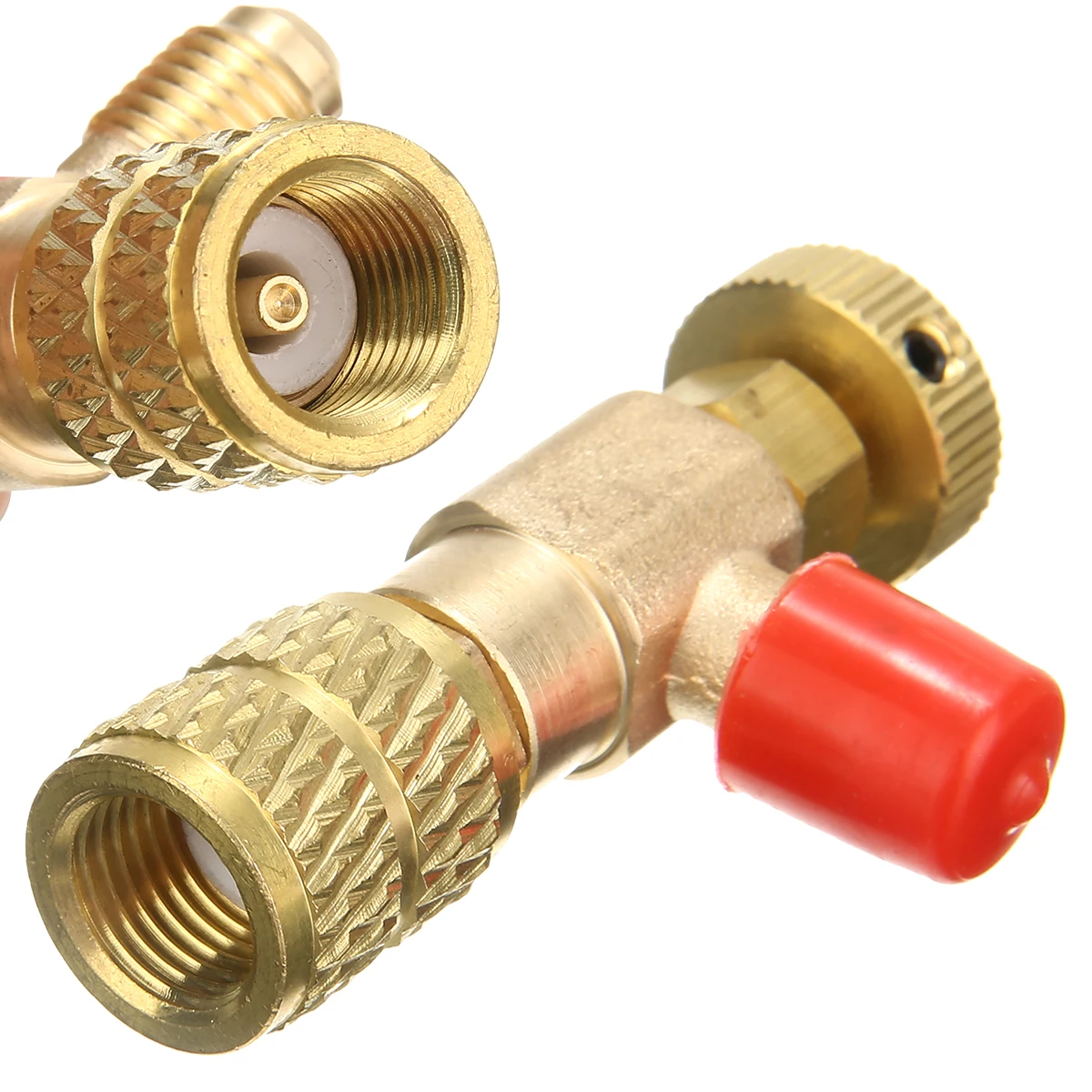 

1pc Air Conditioning Refrigeration Valve Adapter R410A 1/4" SAE Male To 5/16" SAE Famale Charging Hose Flow Control Valves