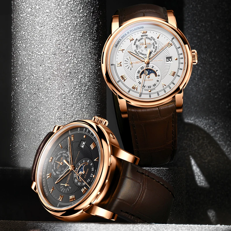 Vintage Simple Style Automatic Mechanical Switzerland Luxury Brand Lobinni Watch Men Sapphire Water-5