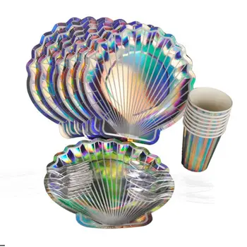 

Shell Party supplies Disposable Dinnerware Set Paper Plates, Cups-Serves 8 H4GD