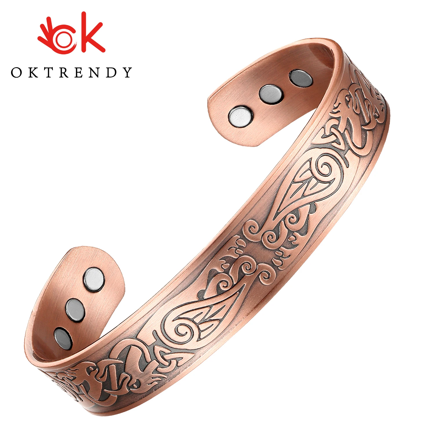 OKtrendy Pure Copper Bangles For Men Women Adjustable Cuff Wristband Magnetic Therapy Jewelry Carving Wide Bracelets Bangles