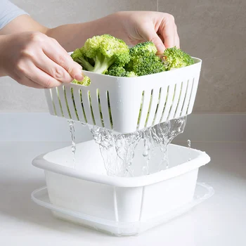 

Kitchen double layer refrigerator food storage box household with lid fruit bowl wash drain basket storage containers mx9181623