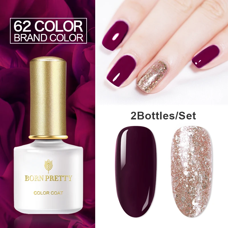  BORN PRETTY 2 Bottles Nail Gel Set Soak Off Gel Nail Polish Nail Art Gel Varnish Long Lasting UV Ge
