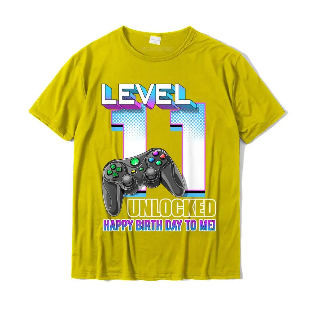 Customized Short Sleeve Tops T Shirt Lovers Day Crewneck Cotton Men Top T-shirts Design Customized T Shirts Funky Boys Level 11 Unlocked Funny Video Gamer 11th Birthday Gift T-Shirt__MZ16399 yellow