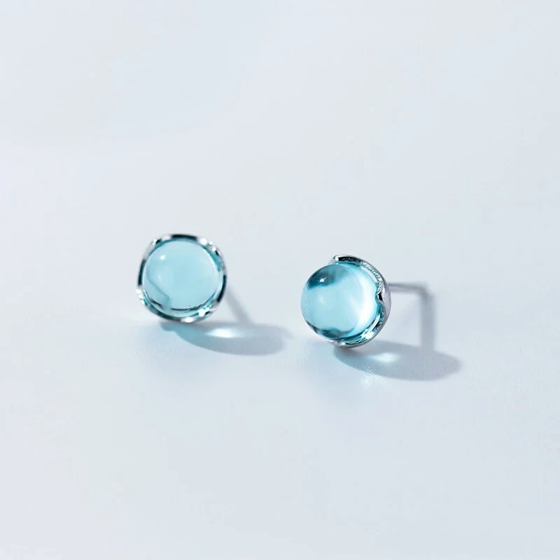 

100% Real 925 Sterling Silver Simple Blue Aurora Cubic Zirconia Stud Earring for Women Fashion Piercing Ear Fine Jewelry Gift