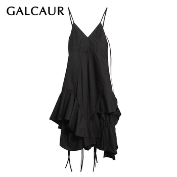 

GALCAUR Sexy Lace Up Dress Women Spaghetti Strap Sleeveless High Waist Asymmetric Midi Dresses Female Summer 2020 Fashion New