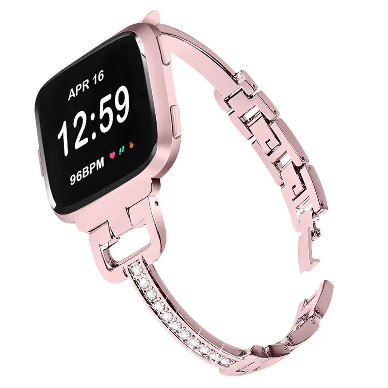 rose pink 4 OULUCCI Bling Band Для Fitbit Versa/vesra Lite для женщин SE специальный металлический браслет из нержавеющей стали для fitbit versa 2 - Цвет: rose pink 4