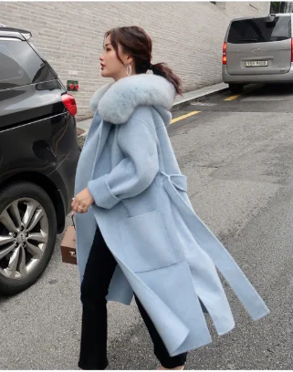 Новое поступление, свободное повседневное толстое шерстяное пальто средней длины, женское теплое Трендовое элегантное кашемировое зимнее женское пальто Casaco Feminino - Цвет: Синий