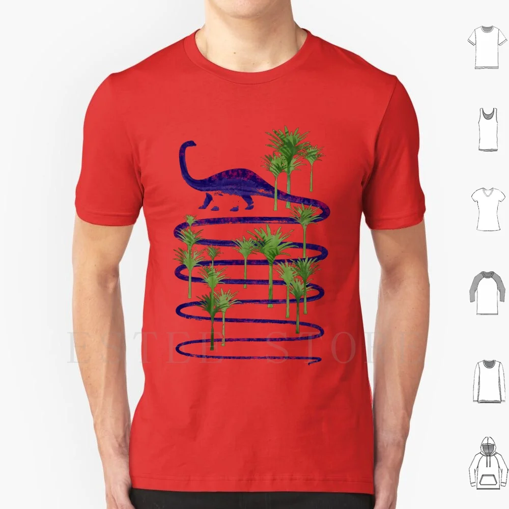Dinosaur Beauty T Shirt Print Cotton Dinosaur Trex Monster Acquerello Jungle Palm Tree Path Tree Green Violet Preathoric Giant