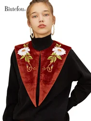 Biutefou Brand Women Original Design Embroidered Velvet Detachable Collars