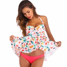 Женский тонкий умный яркий консервативный неровный цветочный принт Холтер Купальник танкини плюс XL купальник из двух частей