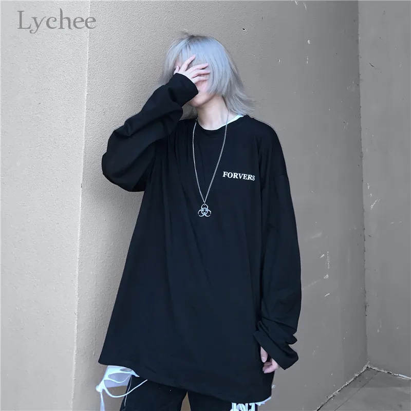 Lychee Harajuku женская футболка с буквенным принтом сзади повседневная женская футболка оверсайз весна осень женские футболки с круглым вырезом свободные женские футболки топы