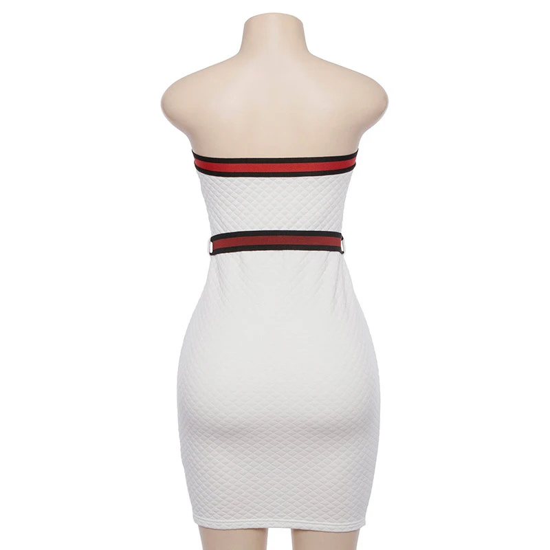 autumn new fashion sexy mature casual elegant women's one-shoulder contrast color belt backless solid color dress