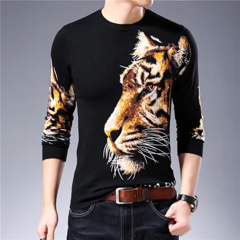 

Animal Printed Sweater Mens Chompas Hombre 2020 Spring Tiger Print Sweater Mens Fashion Pullover Erkek Kazak Slim Fit Pull Homme