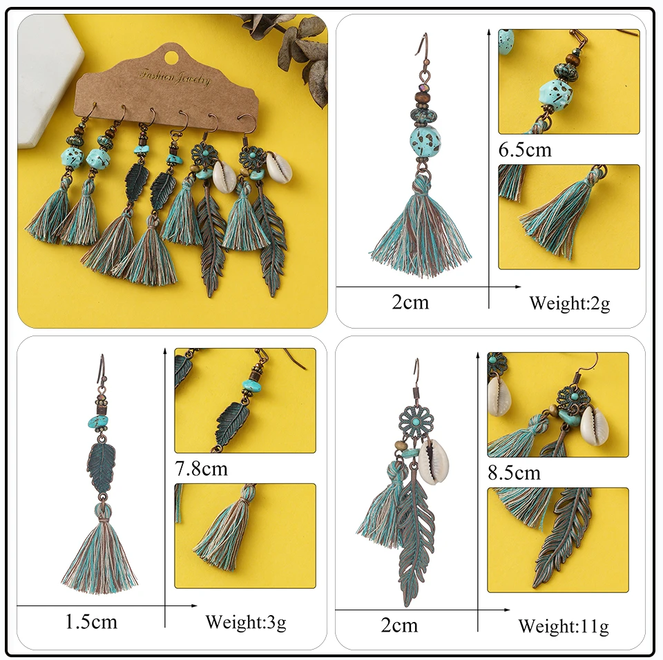 41 Style Silver Rose Gold Color Earrings Ethnic Bohemia Vintage Mixed Styles Long Leaf Big Round Circle Shell Shape Wooden Stones Beads Geometric Bronze Met (22)